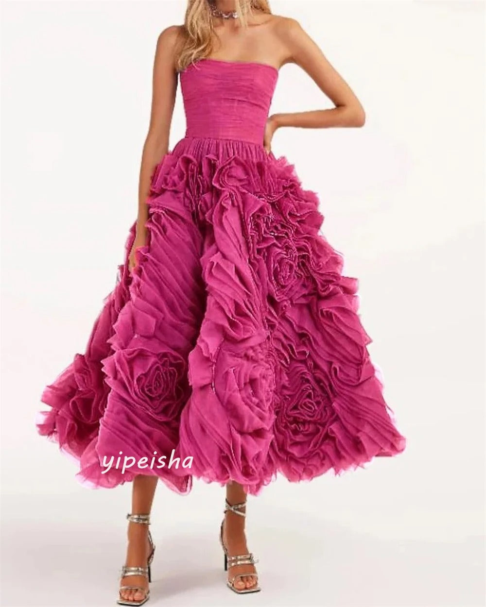 A-line Strapless Bespoke Occasion Gown Midi Dresses